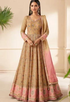 Digital Printed Georgette Abaya Style Suit in Beige
