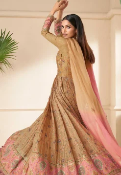 Digital Printed Georgette Abaya Style Suit in Beige