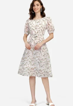 Digital Printed Georgette Aline Dress in Off White