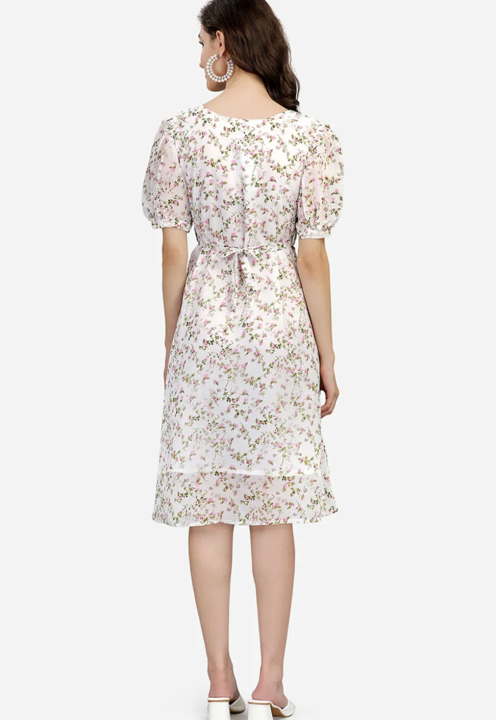 Digital Printed Georgette Aline Dress in Off White