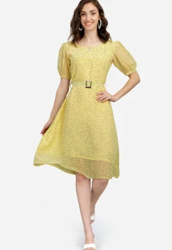 Digital Printed Georgette Aline Dress in Yellow