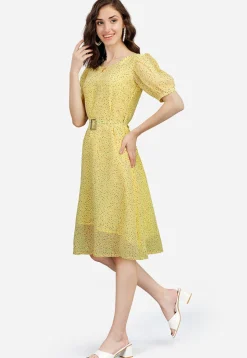 Digital Printed Georgette Aline Dress in Yellow