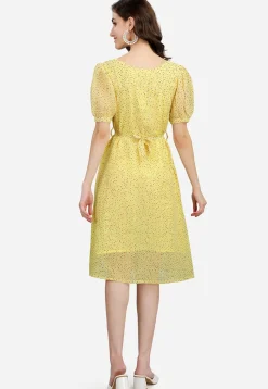 Digital Printed Georgette Aline Dress in Yellow