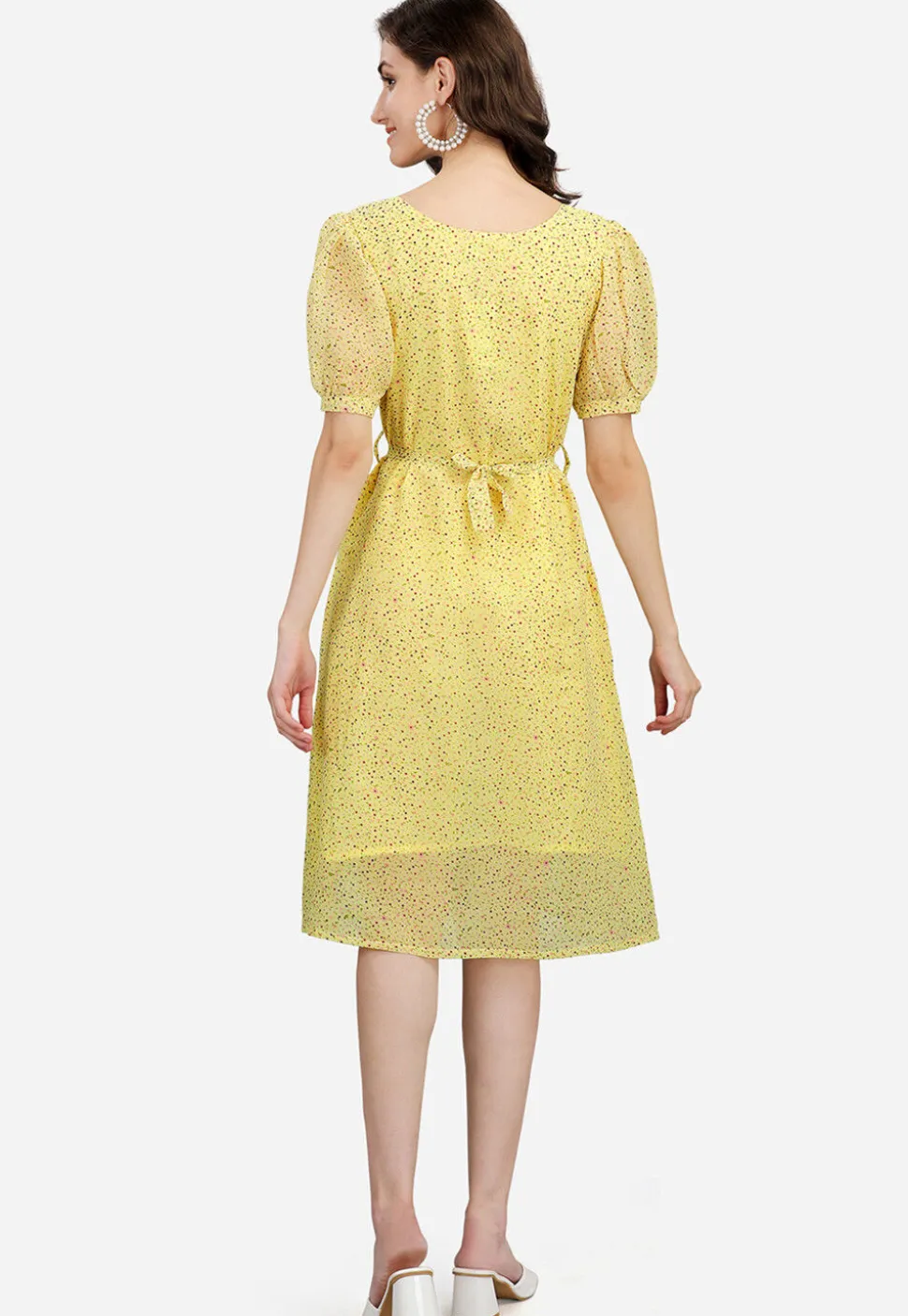 Digital Printed Georgette Aline Dress in Yellow