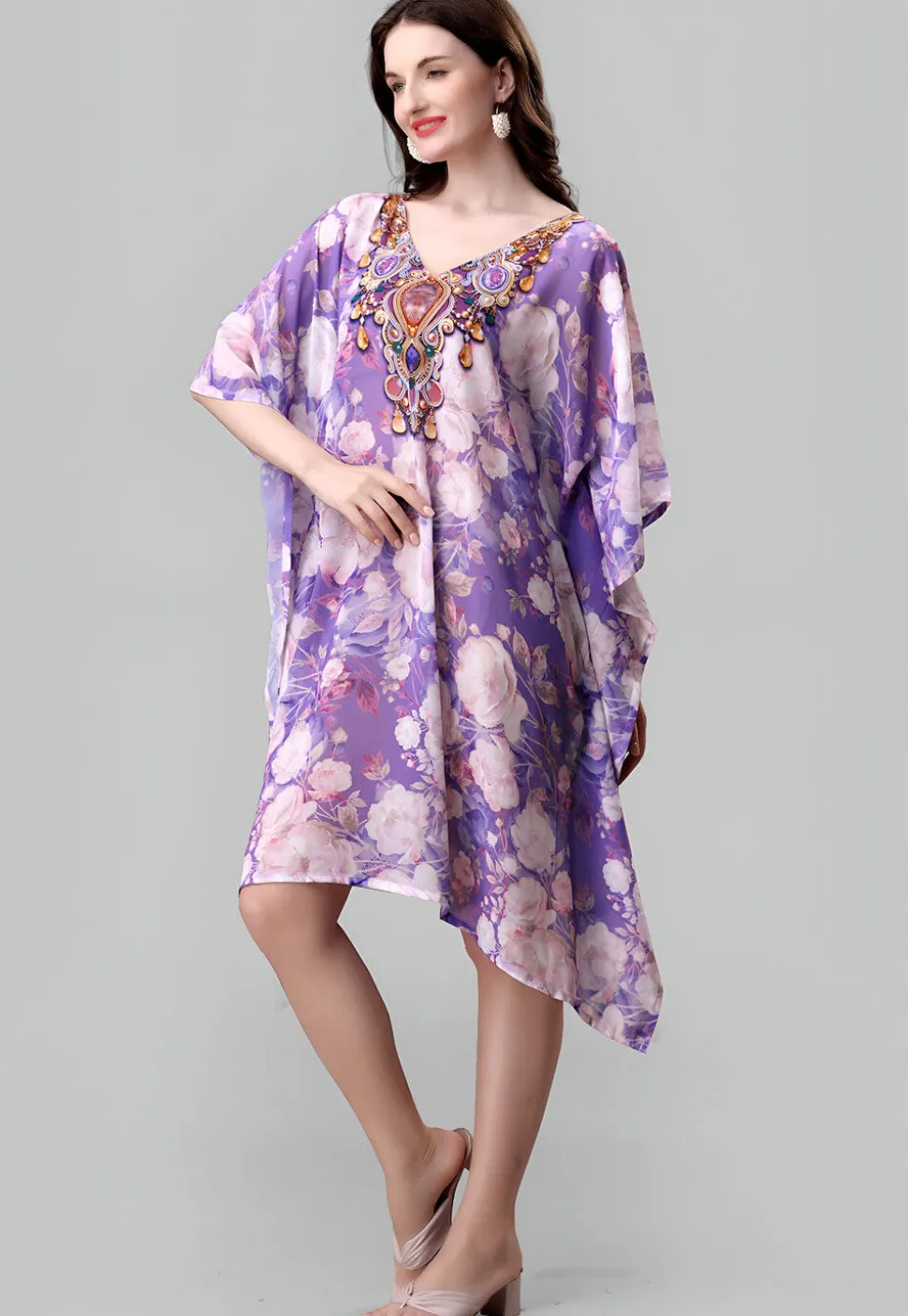 Digital Printed Georgette Kaftan in Purple