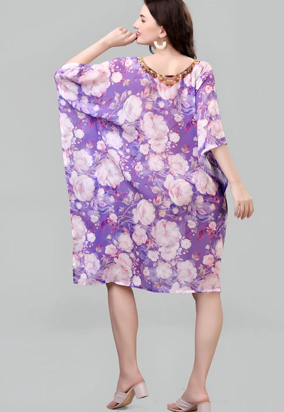 Digital Printed Georgette Kaftan in Purple