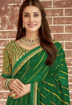 Digital Printed Georgette Saree in Green