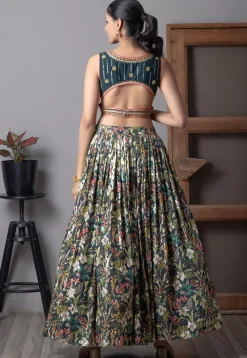 Digital Printed Georgette Lehenga in Black