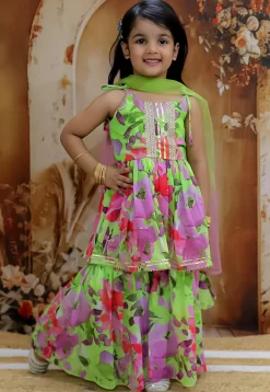 Digital Printed Georgette Pakistani Suit in Light Green and Multicolor
