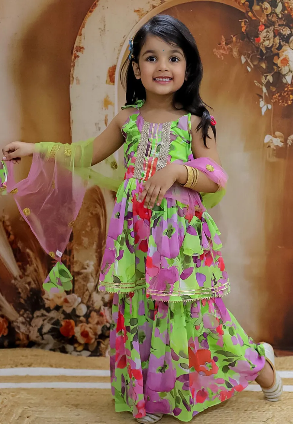 Digital Printed Georgette Pakistani Suit in Light Green and Multicolor