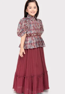 Digital Printed Georgette Gown in Multicolor and Maroon