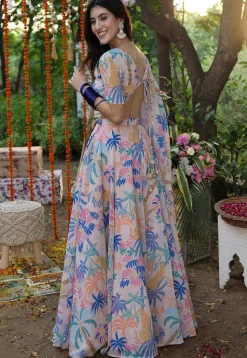 Digital Printed Georgette Lehenga in Cream