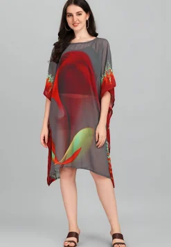 Digital Printed Georgette Kaftan in Grey
