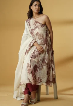 Digital Printed Georgette A Line Suit in Beige