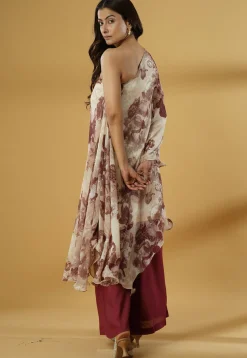 Digital Printed Georgette A Line Suit in Beige