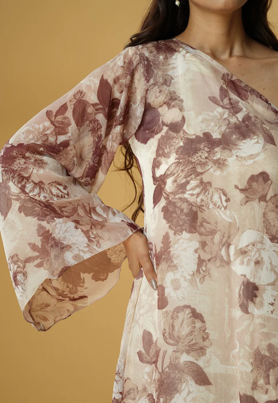 Digital Printed Georgette A Line Suit in Beige