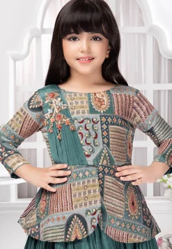 Digital Printed Georgette Gown in Dusty Blue