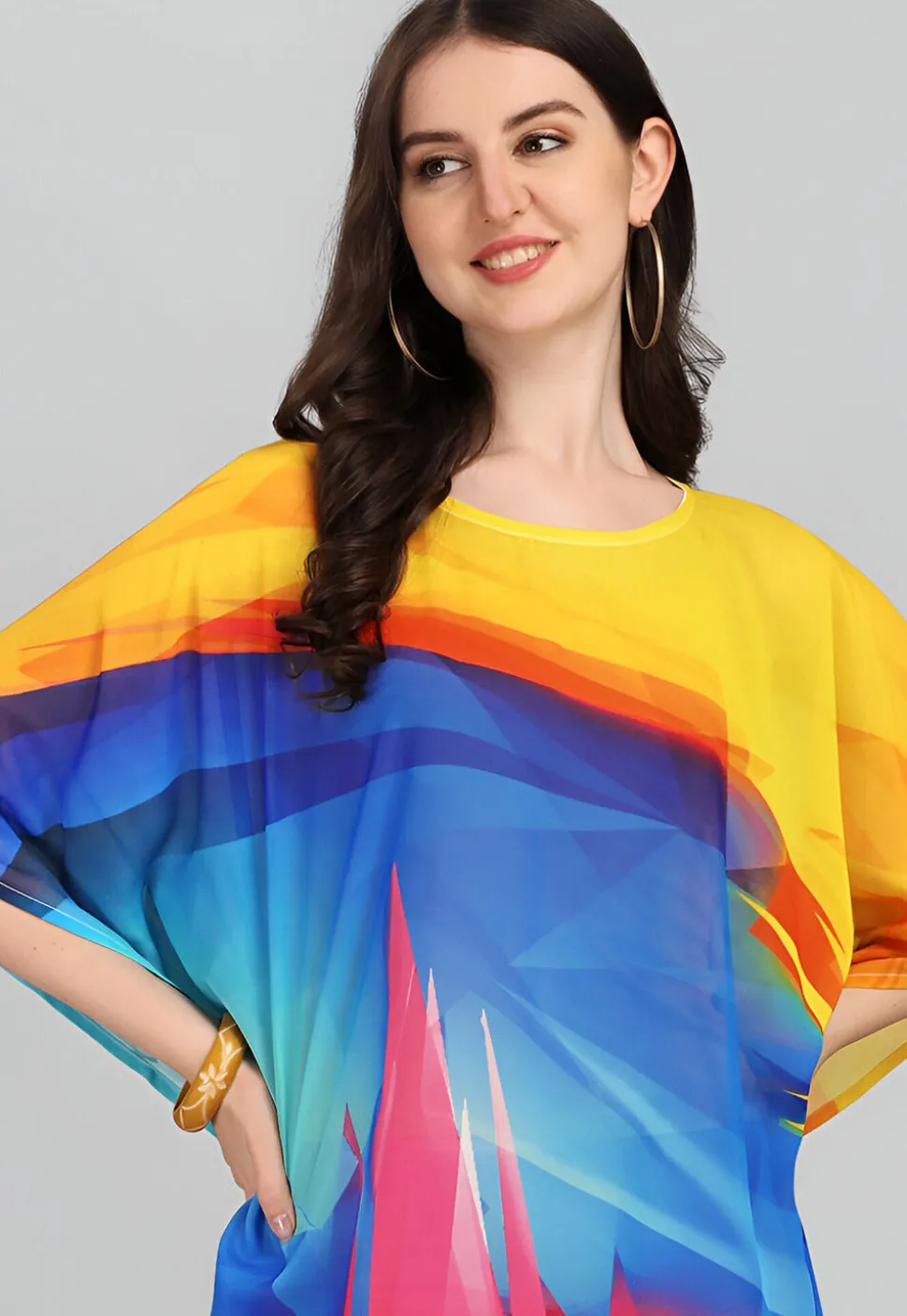 Digital Printed Georgette Kaftan in Multicolor