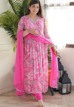 Digital Printed Georgette Aline Suit in Pink
