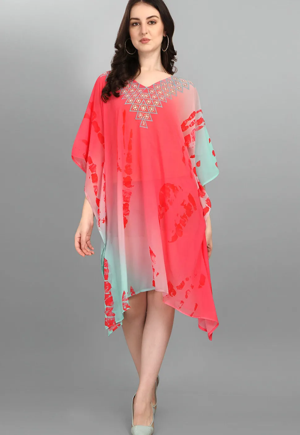 Digital Printed Georgette Kaftan in Pink