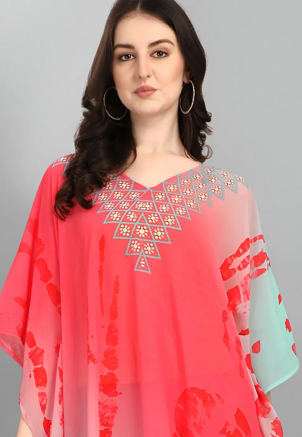 Digital Printed Georgette Kaftan in Pink