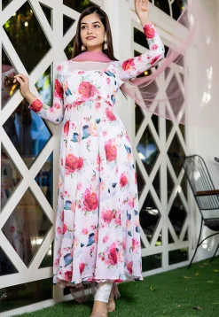 Digital Printed Georgette A Line Suit in Light Pink