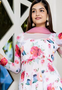 Digital Printed Georgette A Line Suit in Light Pink