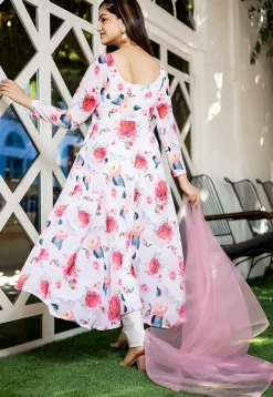Digital Printed Georgette A Line Suit in Light Pink