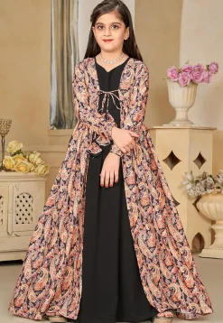 Digital Printed Georgette Gown in Black