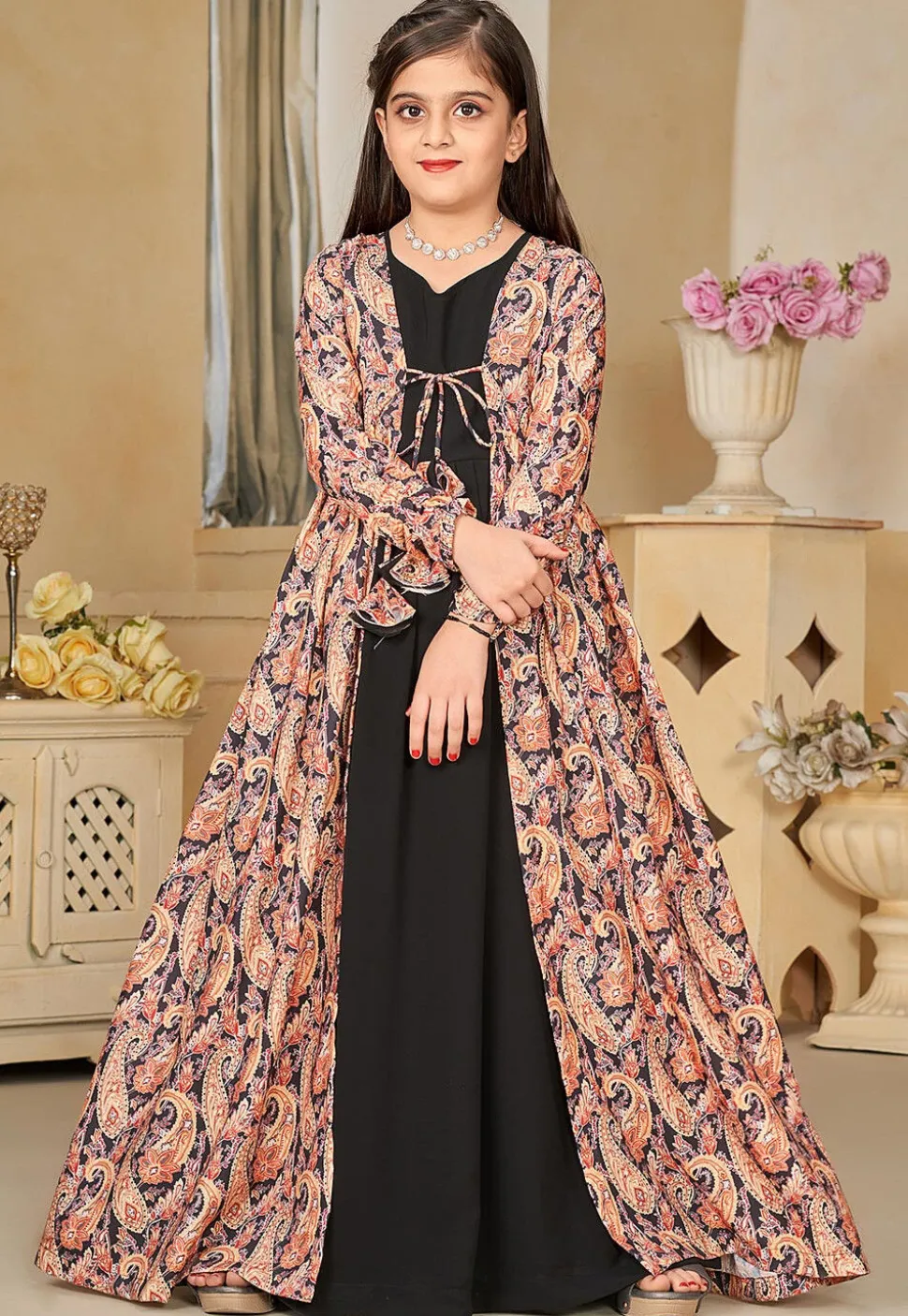 Digital Printed Georgette Gown in Black