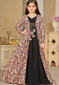 Digital Printed Georgette Gown in Black
