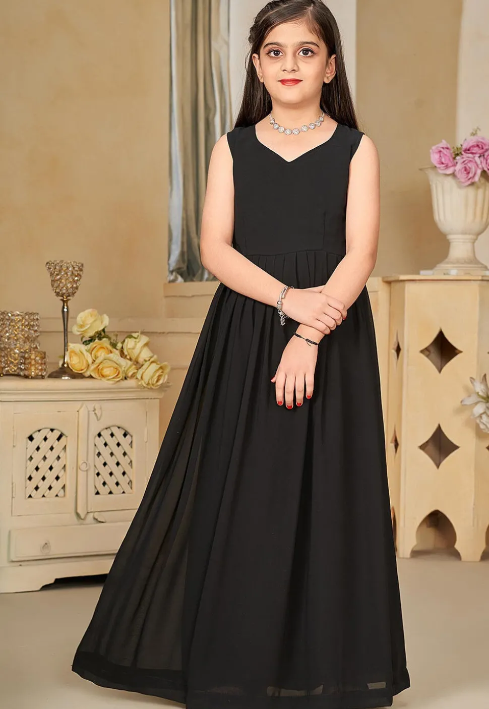 Digital Printed Georgette Gown in Black