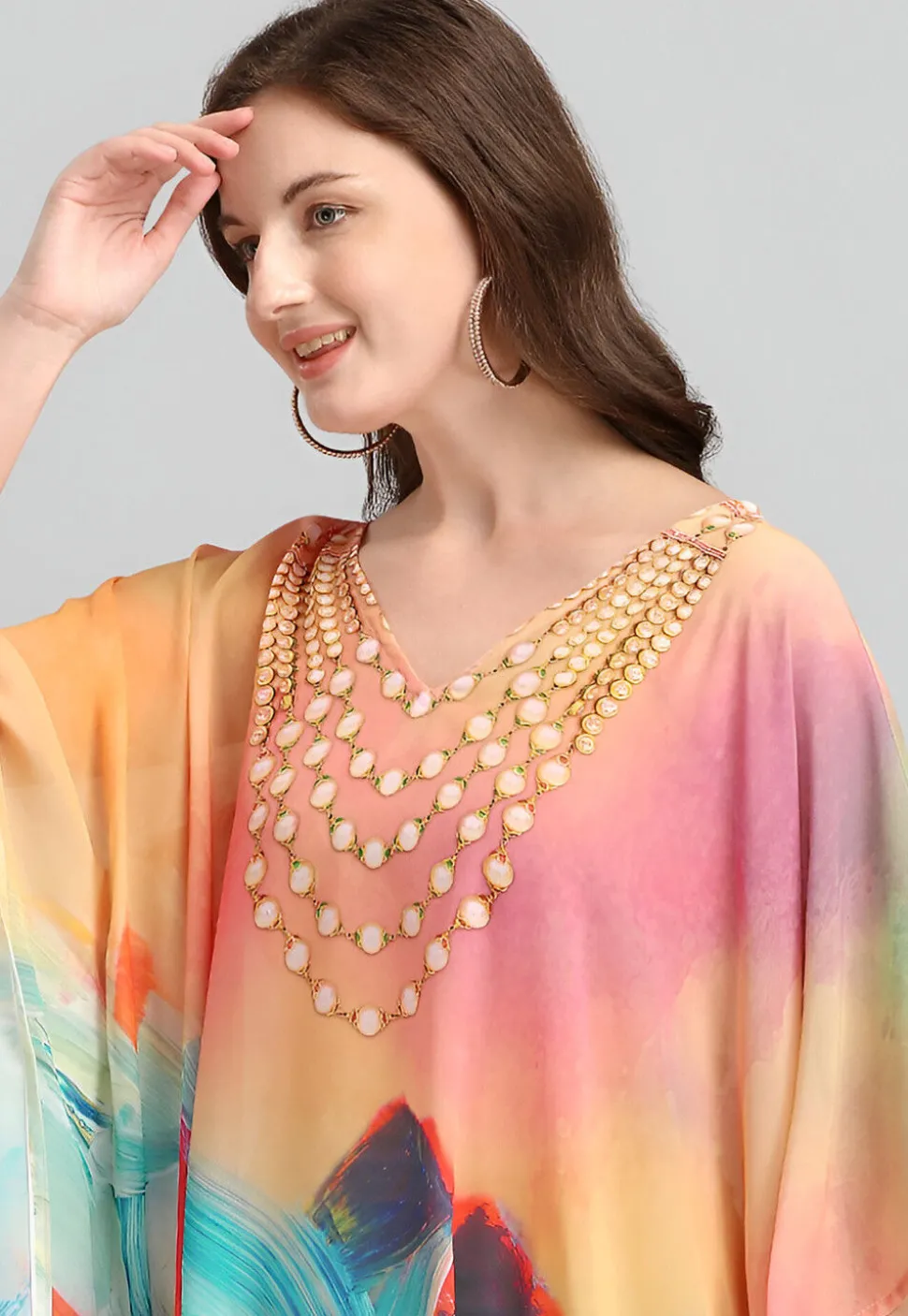 Digital Printed Georgette Kaftan in Multicolor