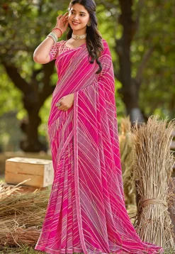 Digital Printed Georgette Saree in Pink
