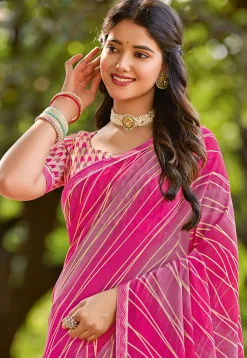 Digital Printed Georgette Saree in Pink