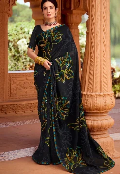Digital Printed Georgette Saree in Black
