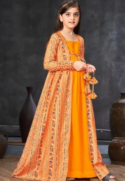Digital Printed Georgette Gown in Mustard
