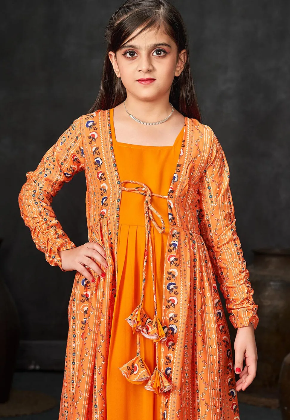 Digital Printed Georgette Gown in Mustard