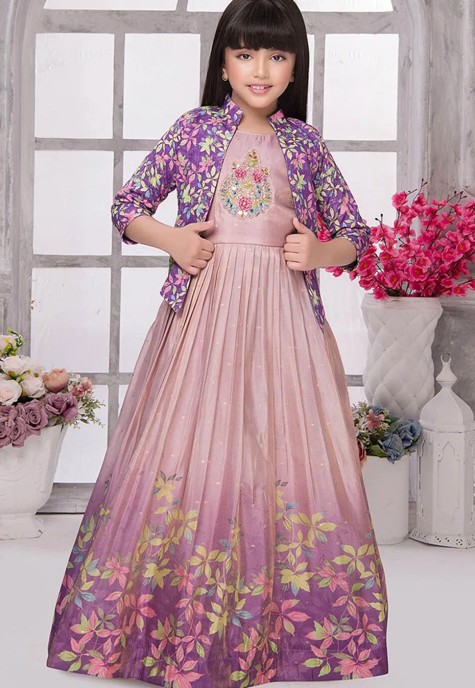 Digital Printed Georgette Gown in Light Purple