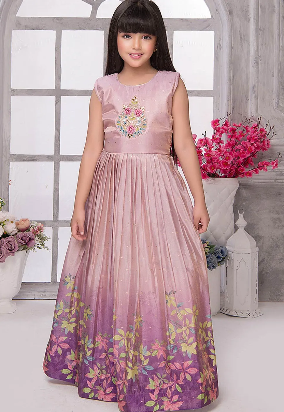 Digital Printed Georgette Gown in Light Purple