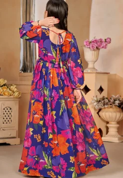 Digital Printed Georgette Gown in Navy Blue