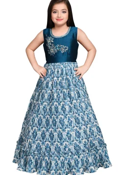 Digital Printed Georgette and Art Silk Gown in Blue