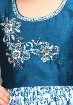 Digital Printed Georgette and Art Silk Gown in Blue