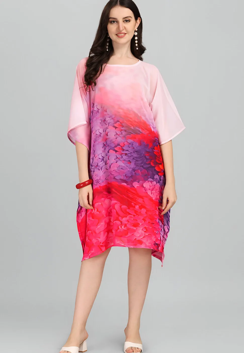 Digital Printed Georgette Kaftan in Pink and Purple