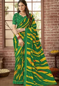 Digital Printed Georgette Saree in Green