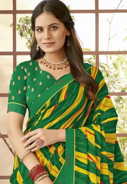 Digital Printed Georgette Saree in Green