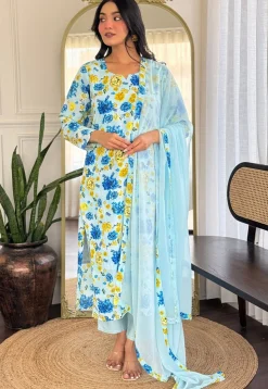 Digital Printed Georgette Pakistani Suit in Light Blue
