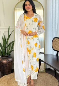 Digital Printed Georgette Pakistani Suit in Off White