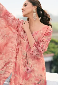 Digital Printed Georgette Scalloped Pakistani Suit in Peach