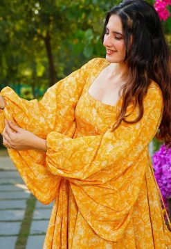 Digital Printed Georgette Gown in Mustard
